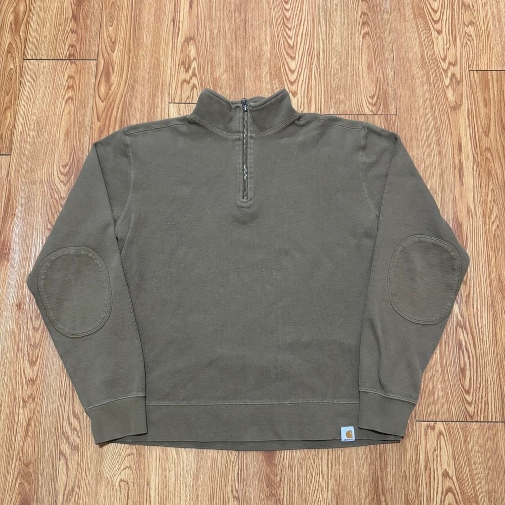 Carhartt Men's Sweatshirt Medium Quarter Zip Elbow Padded Brown Outdoors Work